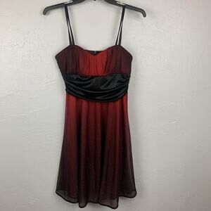 Y2K 1990s Party Dress Womens 12 Red Black Ombre Glitter Party Cocktail Coquette